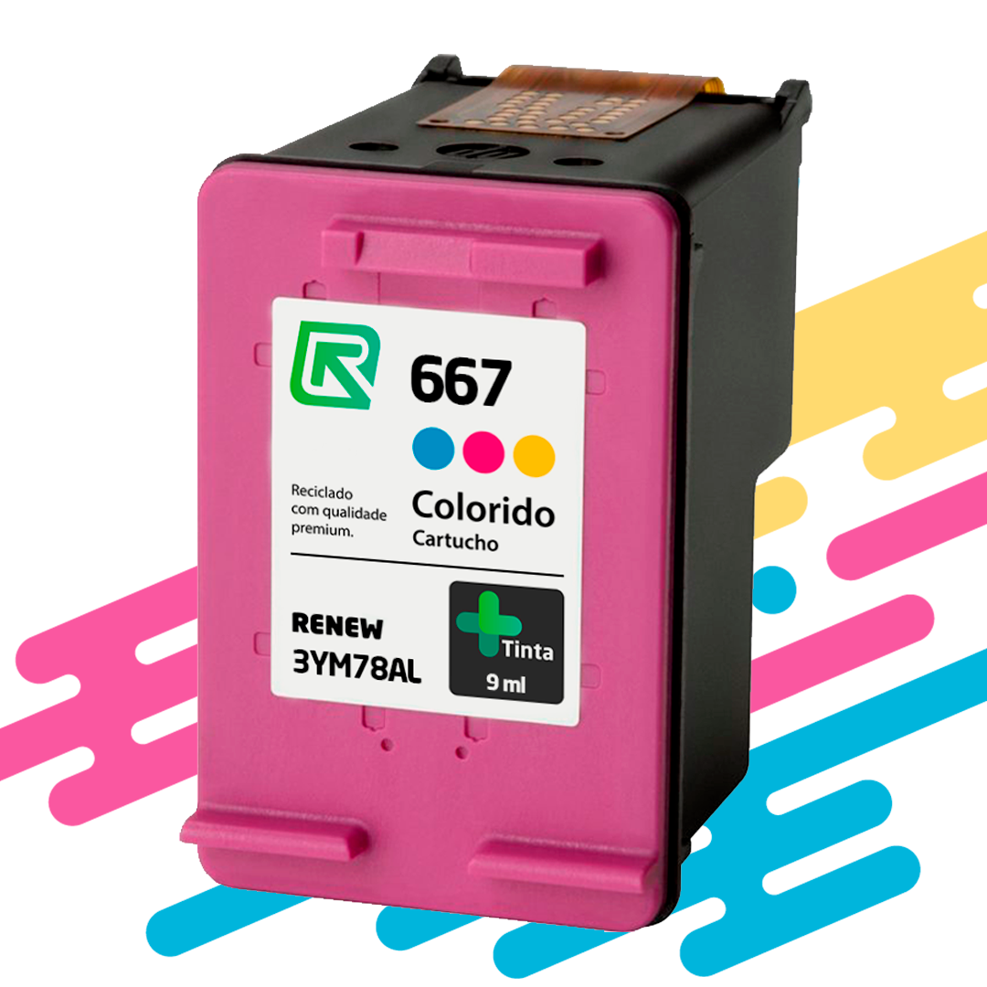 Cartucho De Tinta HP 667Xl Colorido 10Ml - NFe 252 ML