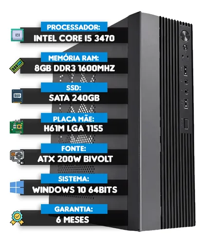 Computador de Escritório I5, 8GB RAM, SSD 240GB, WIFI